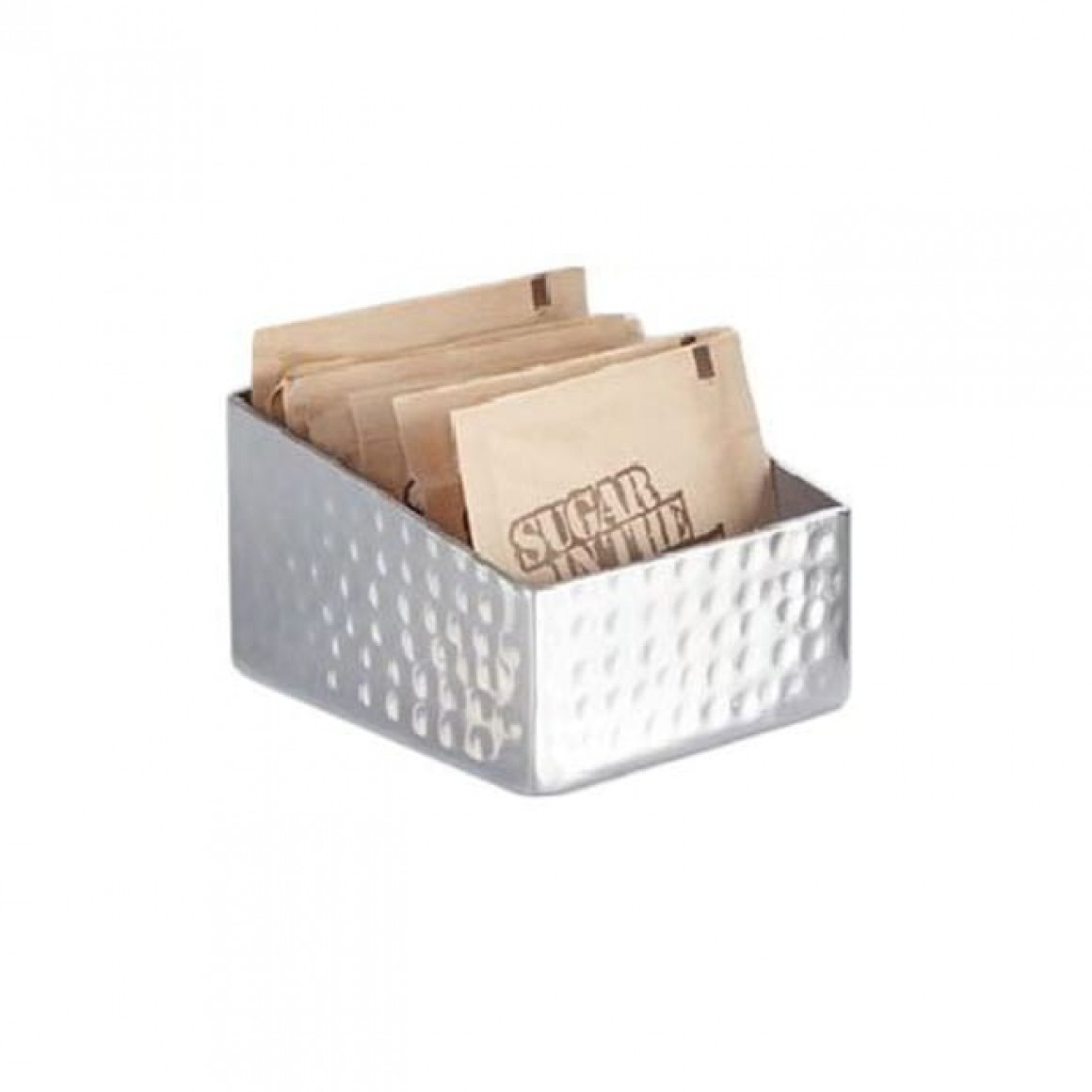 HOLDER, SUGAR PACKET/CUBE, STAINLESS STEEL, HAMMERED, RECTANGLE-ANGLED
