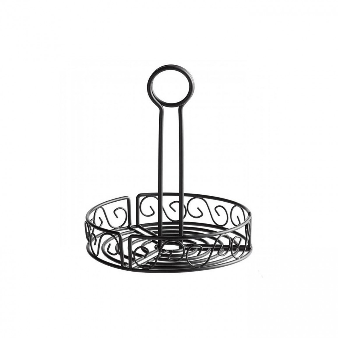 CONDIMENT RACK, WROUGHT IRON, SCROLL DESIGN, 7-1/2 CONDIMENT RACK, WROUGHT IRON, SCROLL DESIGN, 7-1/2