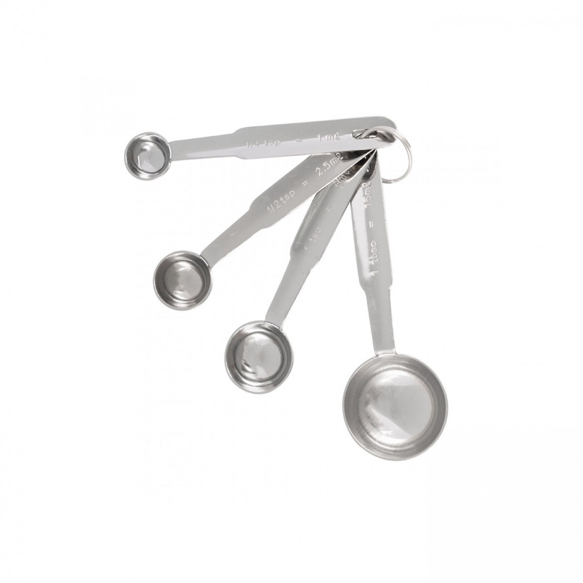 MEASURING SPOON SET, STAINLESS STEEL, 1 TBSP., 1 TSP., 1/2 TSP., 1/4 TSP. MEASURING SPOON SET, STAINLESS STEEL, 1 TBSP., 1 TSP., 1/2 TSP., 1/4 TSP.