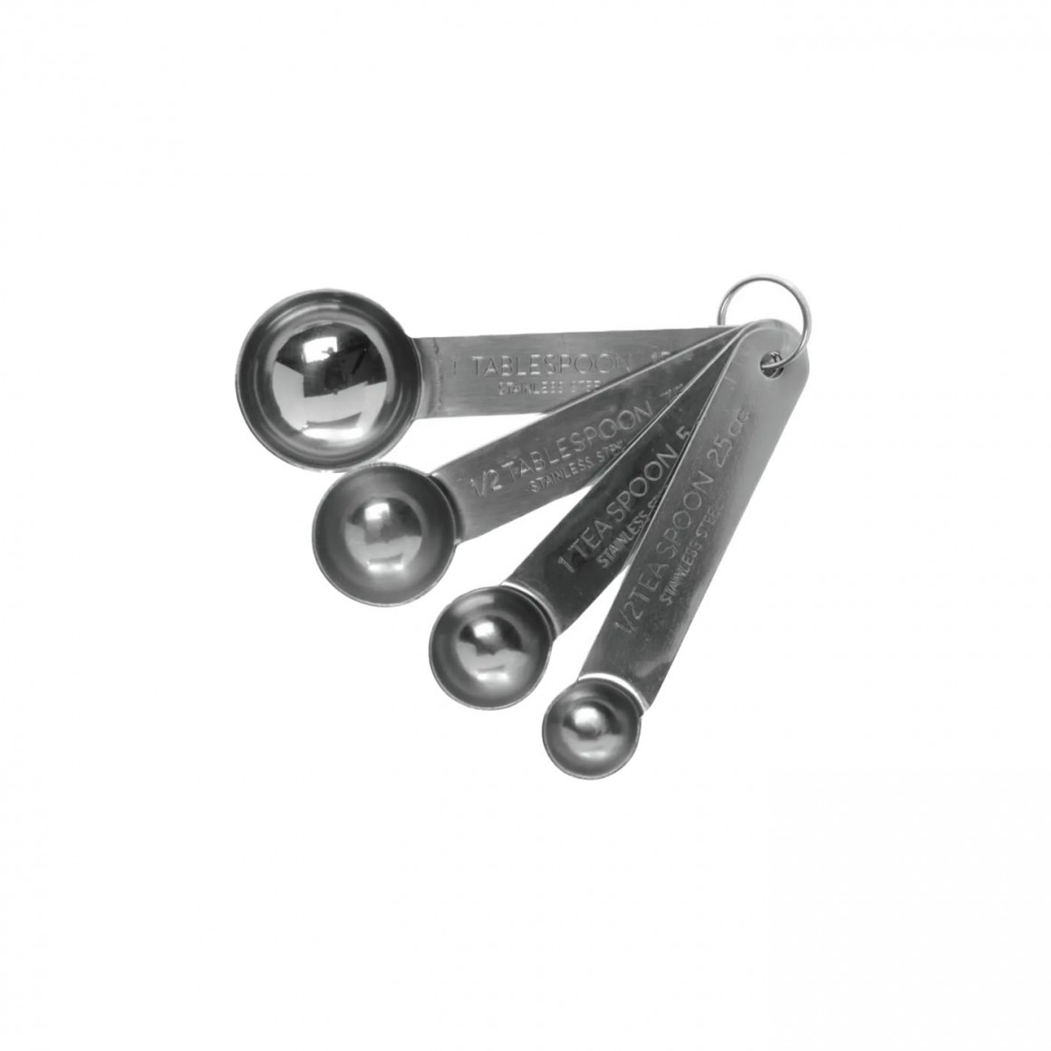 MEASURING SPOON SET, STAINLESS STEEL, 1 TBSP., 1/2 TBSP., 1 TSP., 1/2 TSP. MEASURING SPOON SET, STAINLESS STEEL, 1 TBSP., 1/2 TBSP., 1 TSP., 1/2 TSP.