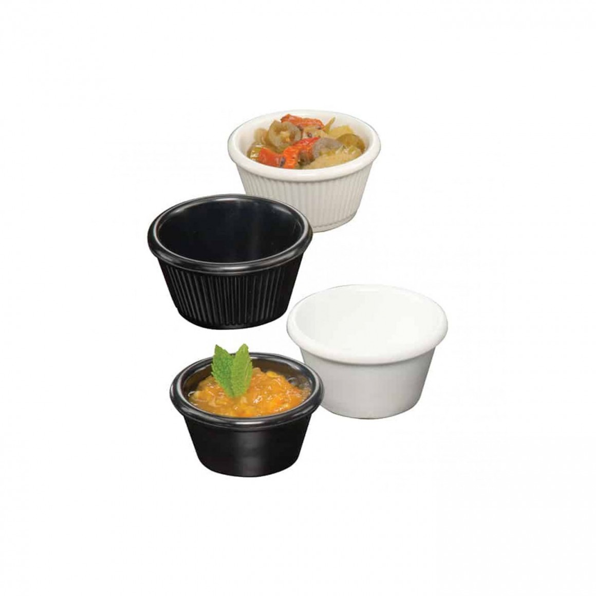 RAMEKIN, MELAMINE, FLUTED, WHITE, 3 OZ. RAMEKIN, MELAMINE, FLUTED, WHITE, 3 OZ.