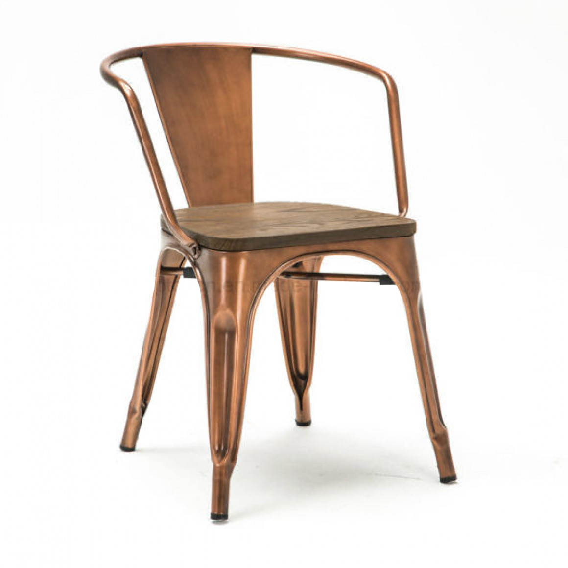 Chair: steel frame, elm wood seat,red brass