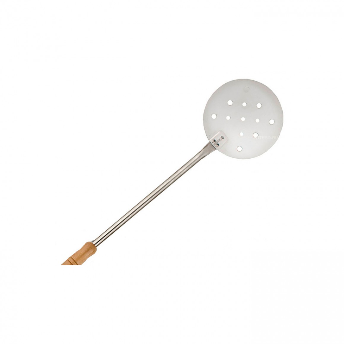 Perforated peel to bake and spin pizza Perforated peel to bake and spin pizza