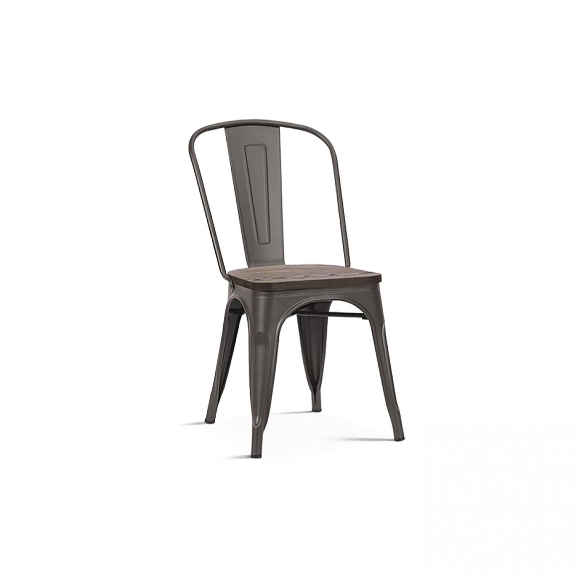 Chair: steel frame, elm wood seat, Dark Grey