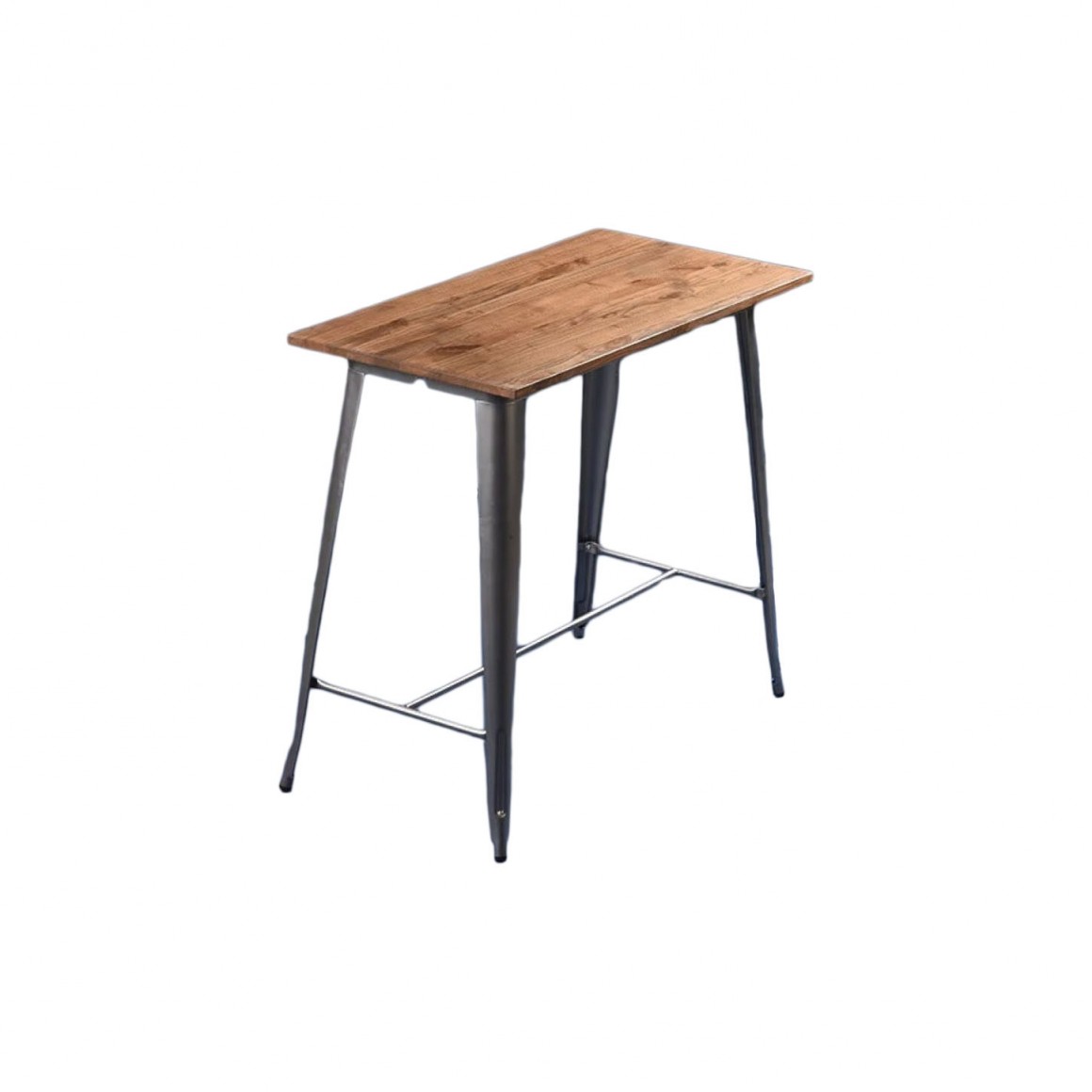 Table: steel leg, elmwood top,silver