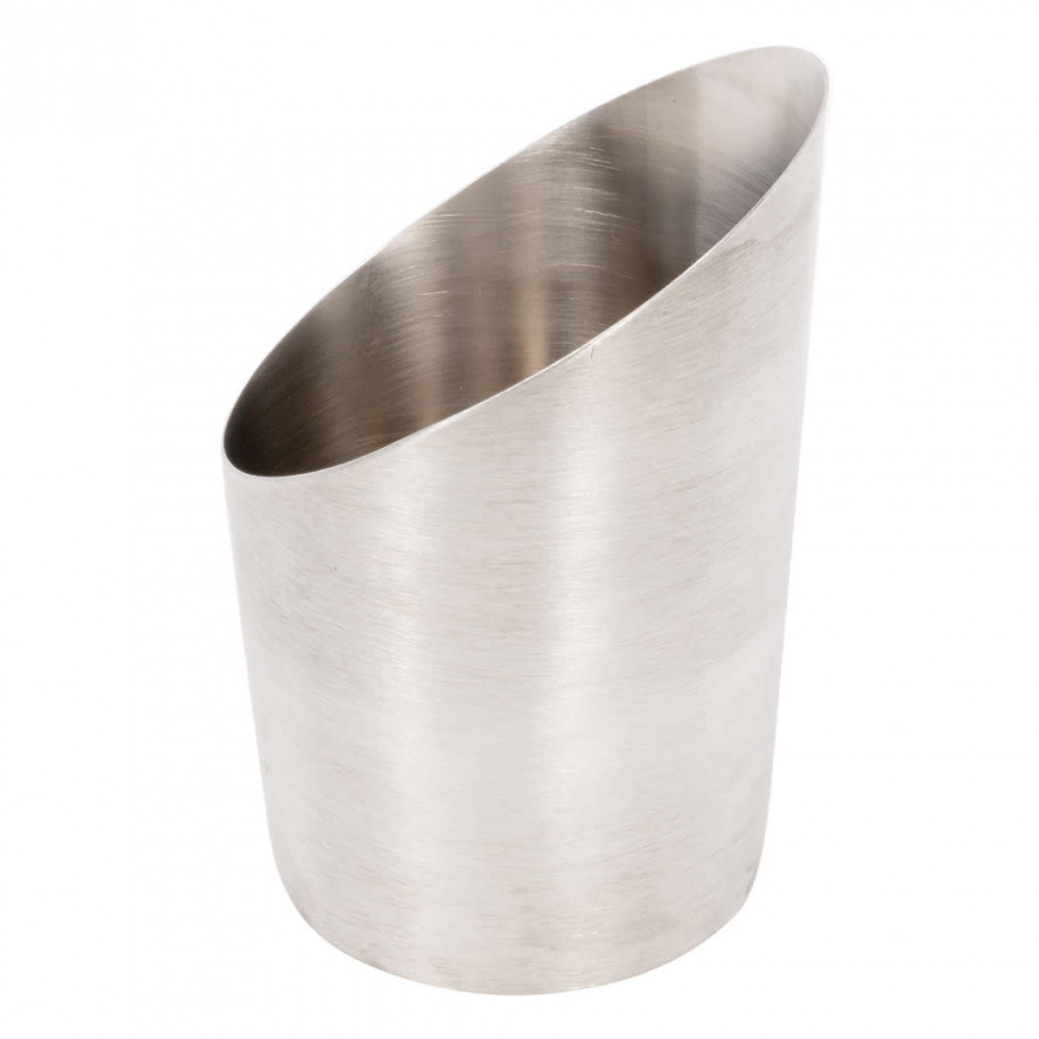 STAINLESS STEEL FRY CUP, SATIN, ANGLED, 12 OZ.