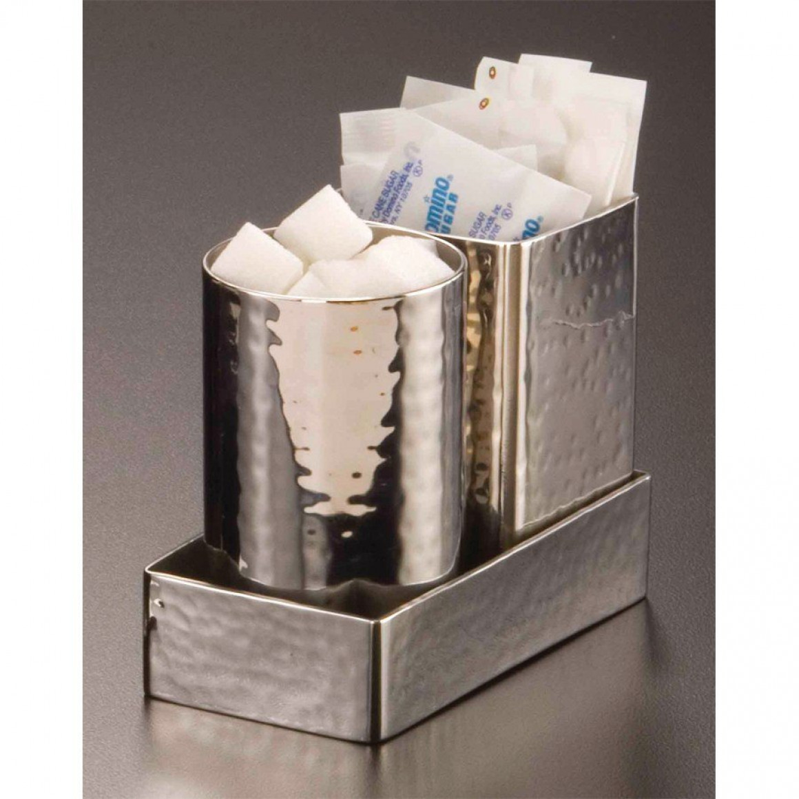 HOLDER, SUGAR PACKET/CUBE, STAINLESS STEEL, HAMMERED, SQUARE